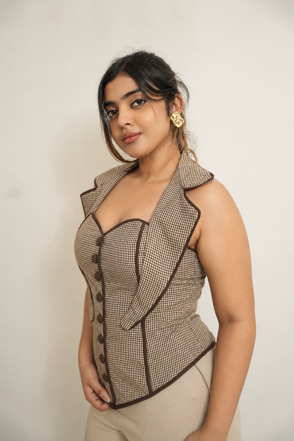 Nothing to prove | Brown gingham tailored corset