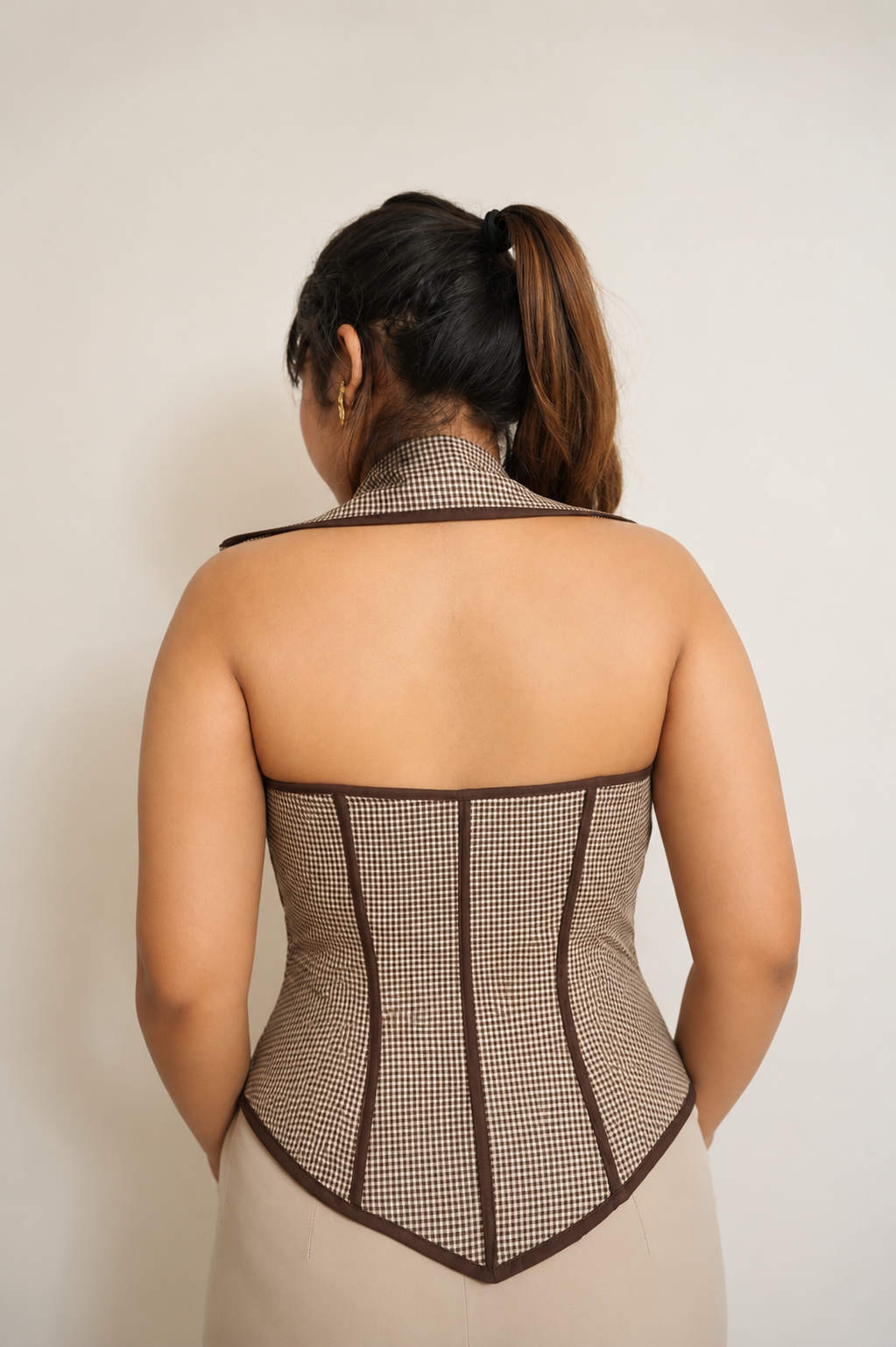 Nothing to prove | Brown gingham tailored corset