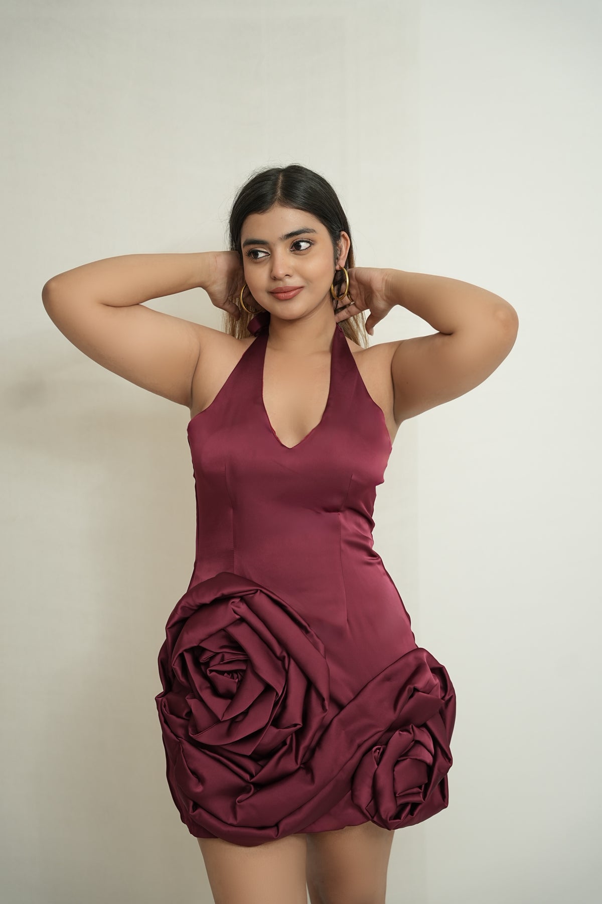 Bloom again | Maroon halter rossette dress