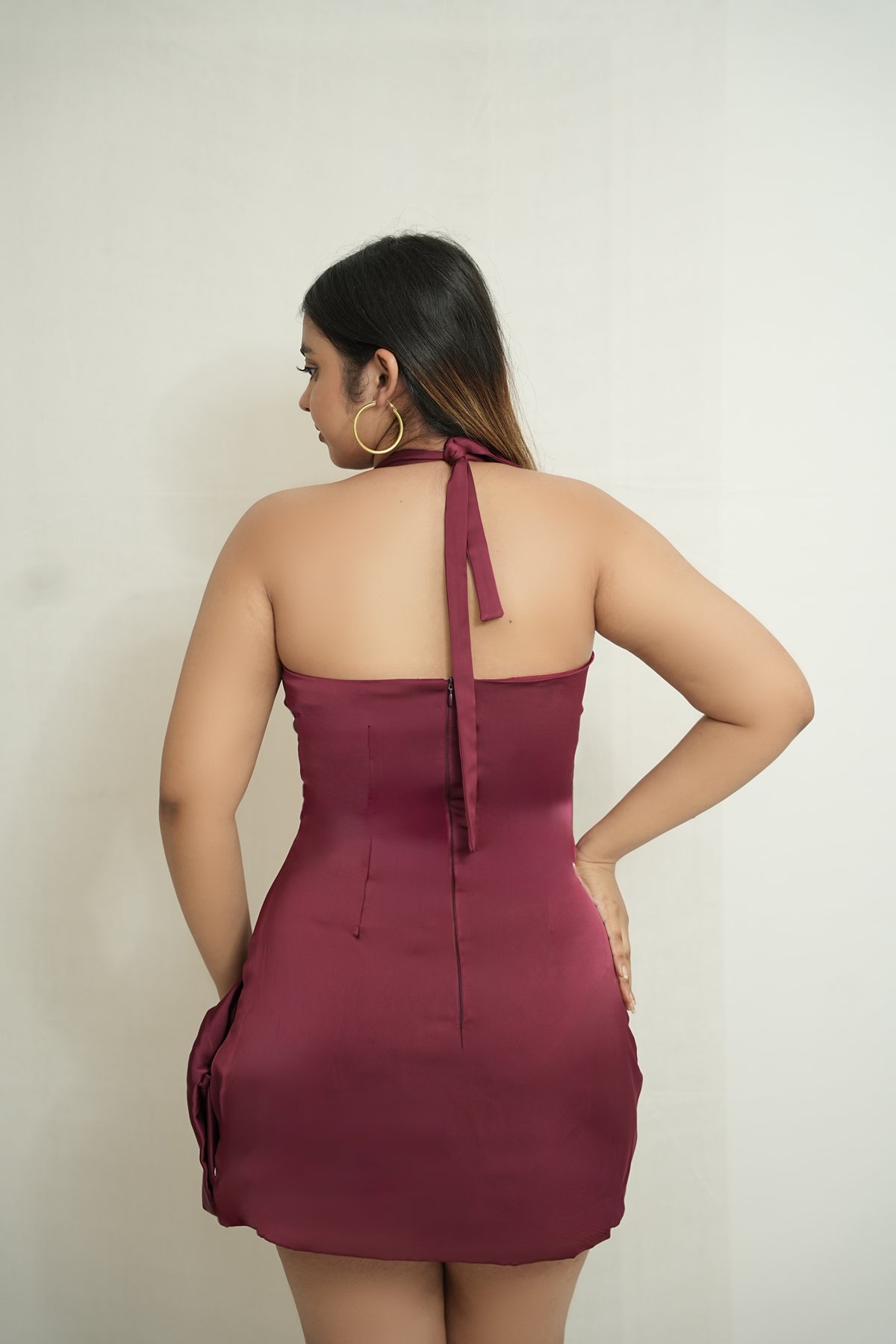 Bloom again | Maroon halter rossette dress