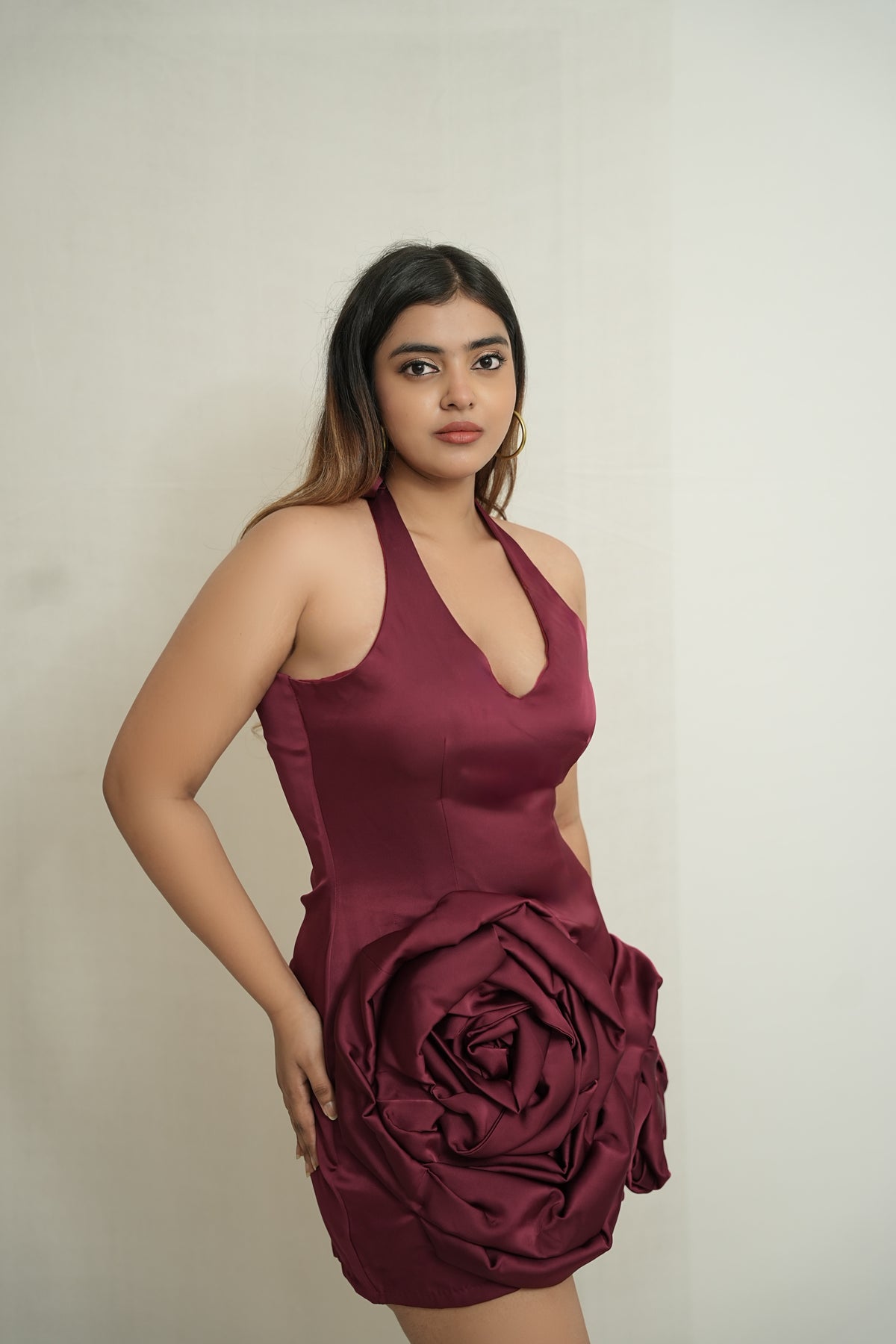 Bloom again | Maroon halter rossette dress