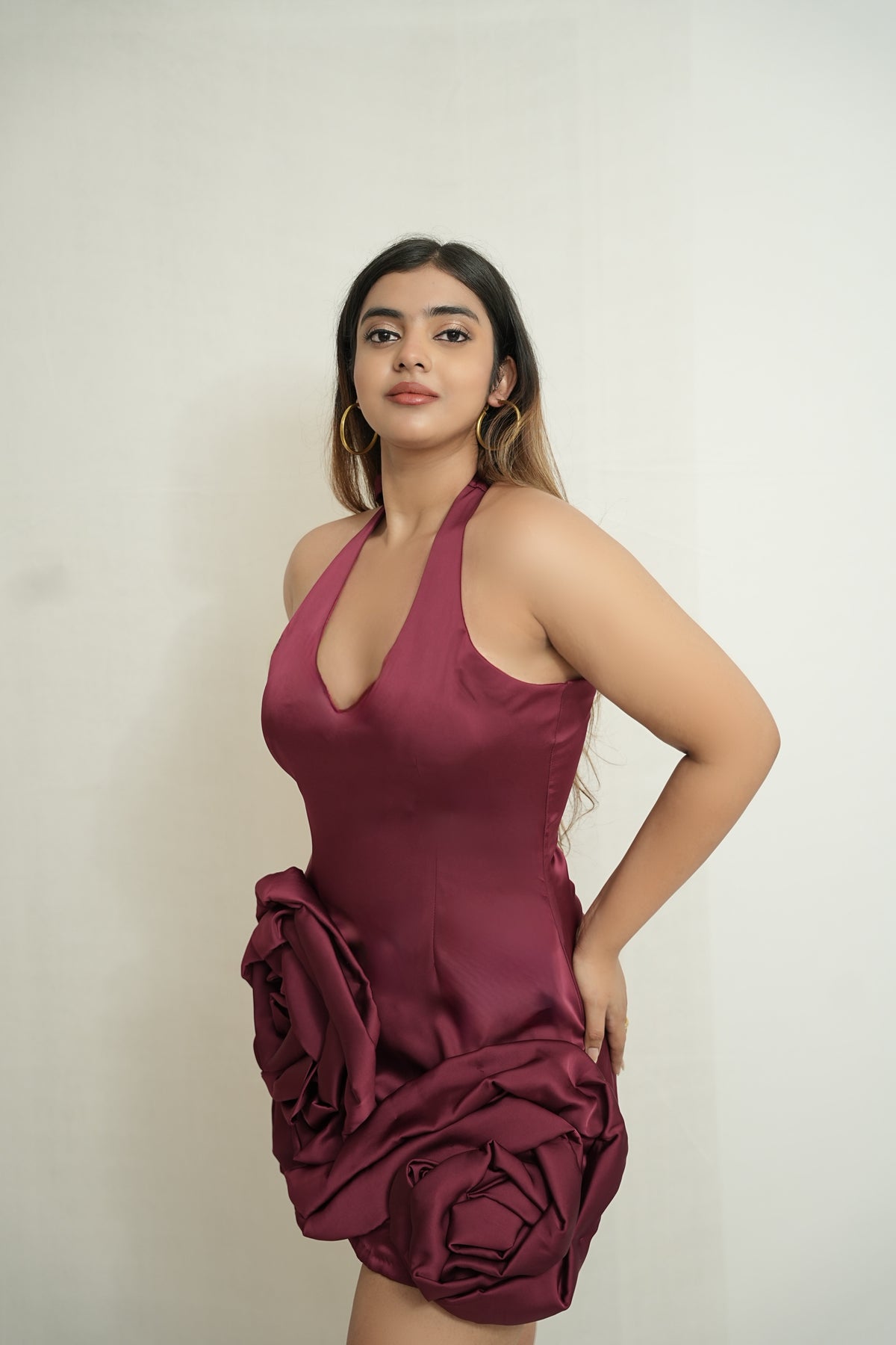 Bloom again | Maroon halter rossette dress