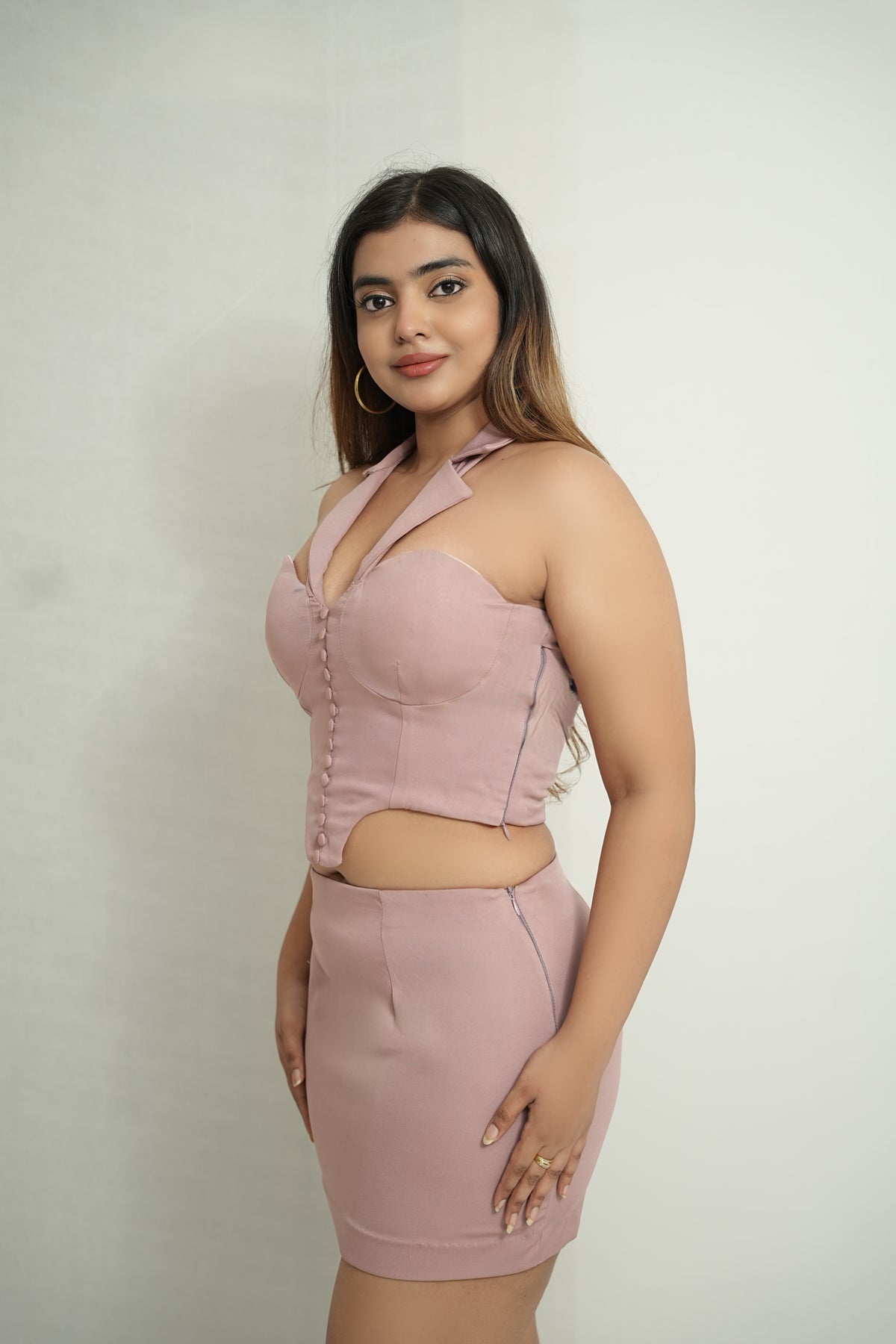 She didn't text back | Blush pink lapel corset top