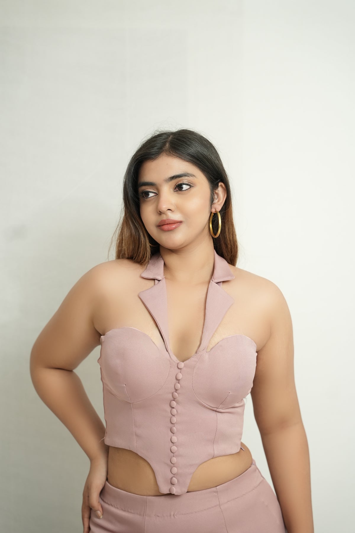 She didnt text back | blush pink lapel corset top and skirt set