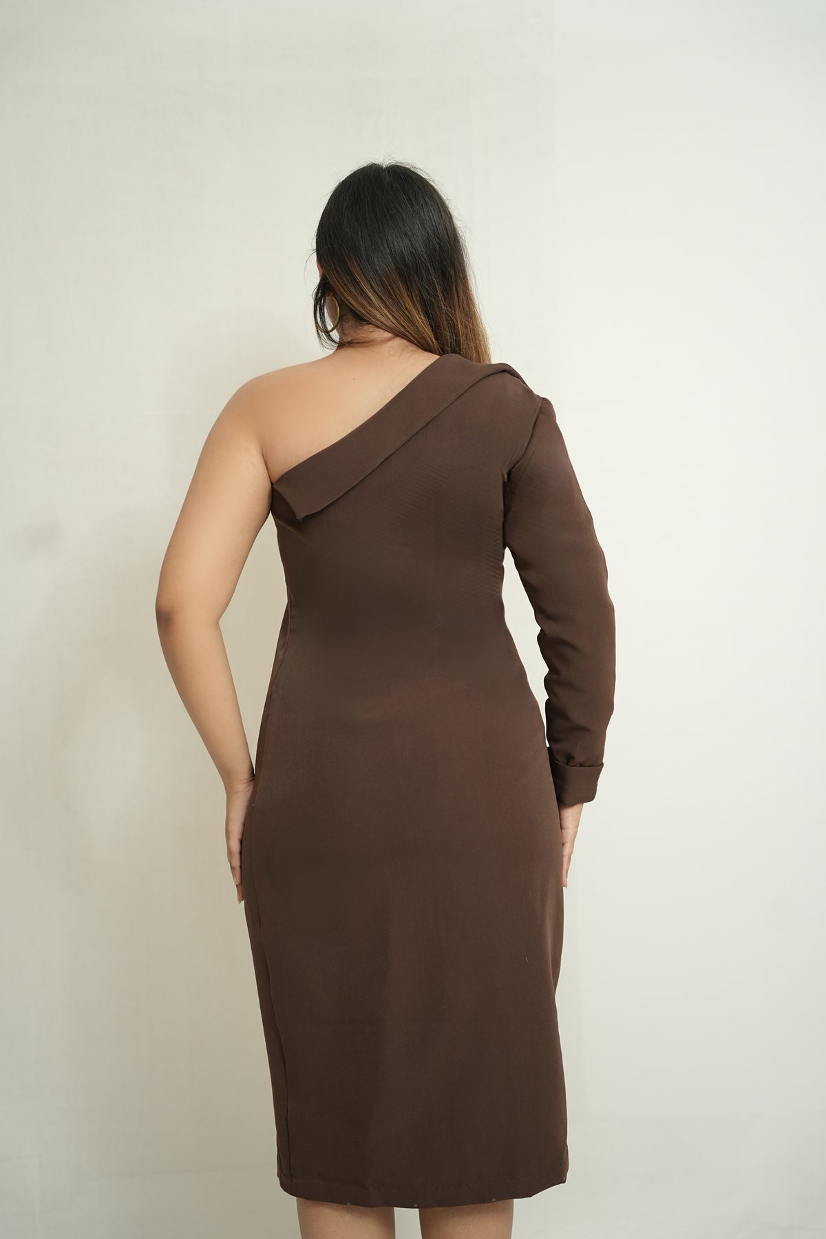She took the lead | Brown one shoulder blazer dress